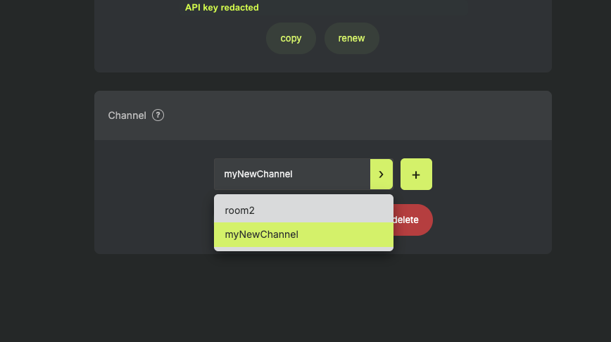 Channel selector dropdown on the Connect page showing an available channel.